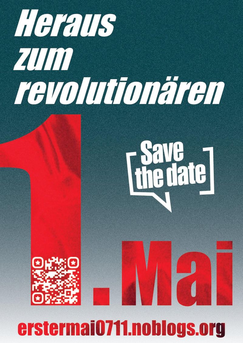 Das SharePic zeigt das Plakat zum revolutionären 1. Mai 2026 in Stuttgart, sowie den Verweis auf die Webseite des Bündnisses sowie einen QR Code
