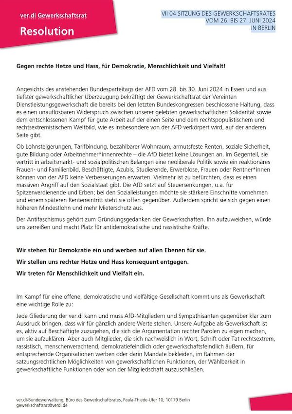 Das Bild zeigt die Vorschau der Resolution von ver.di Das Bild zeigt die Vorschau der Resolution von ver.di