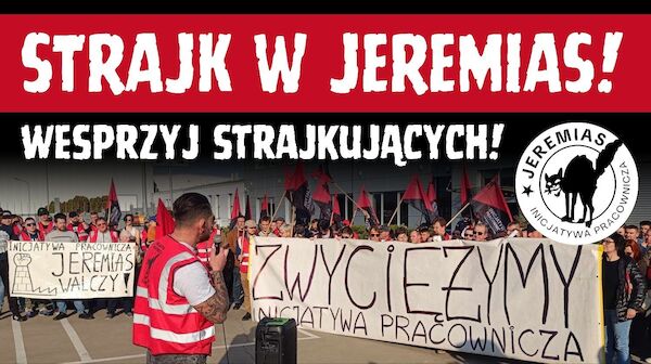 Das SharePic zeigt die Streikenden, darüber der Text: Hilf den Streikenden bei Jeremias!