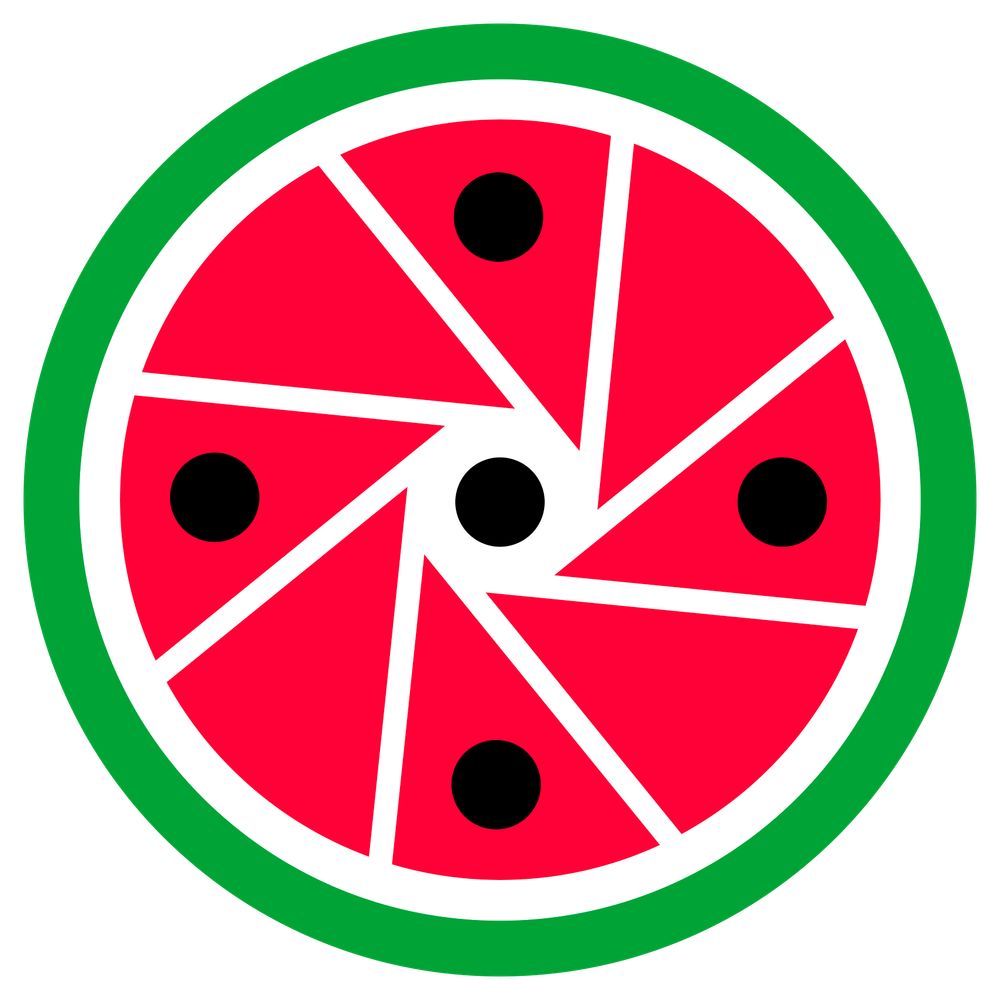Das Logo der Filmworkers for Palestine zeigt eine stilisierte Blende einer Kamera mit 8 Lamellen.