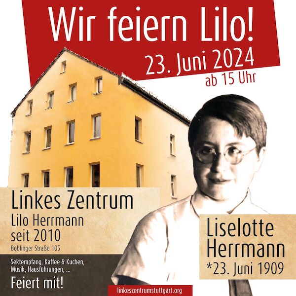 Das SharePic zur Feier führt beim Anklicken auf die Seite des Linken Zentrums Lilo Herrmann