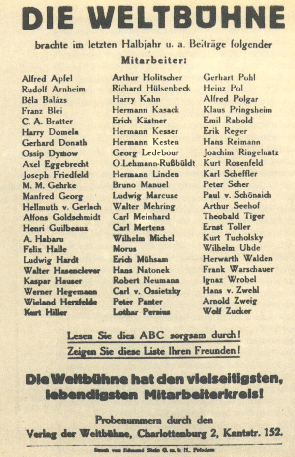 Mitarbeiter:Innenliste der Neuen Weltbühne von 1935