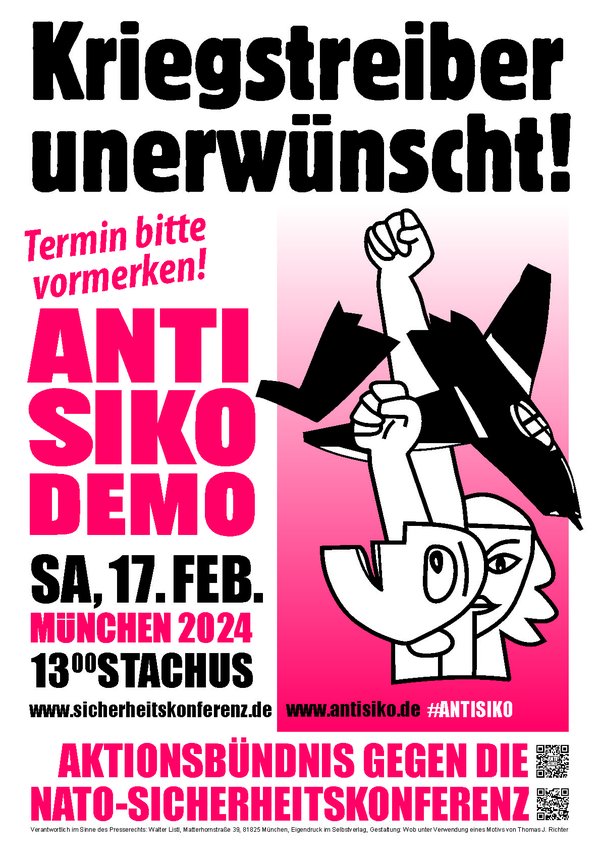 Mobilisierungsplakat zu den Protesten gegen die Sicherheitskonferenz 2024