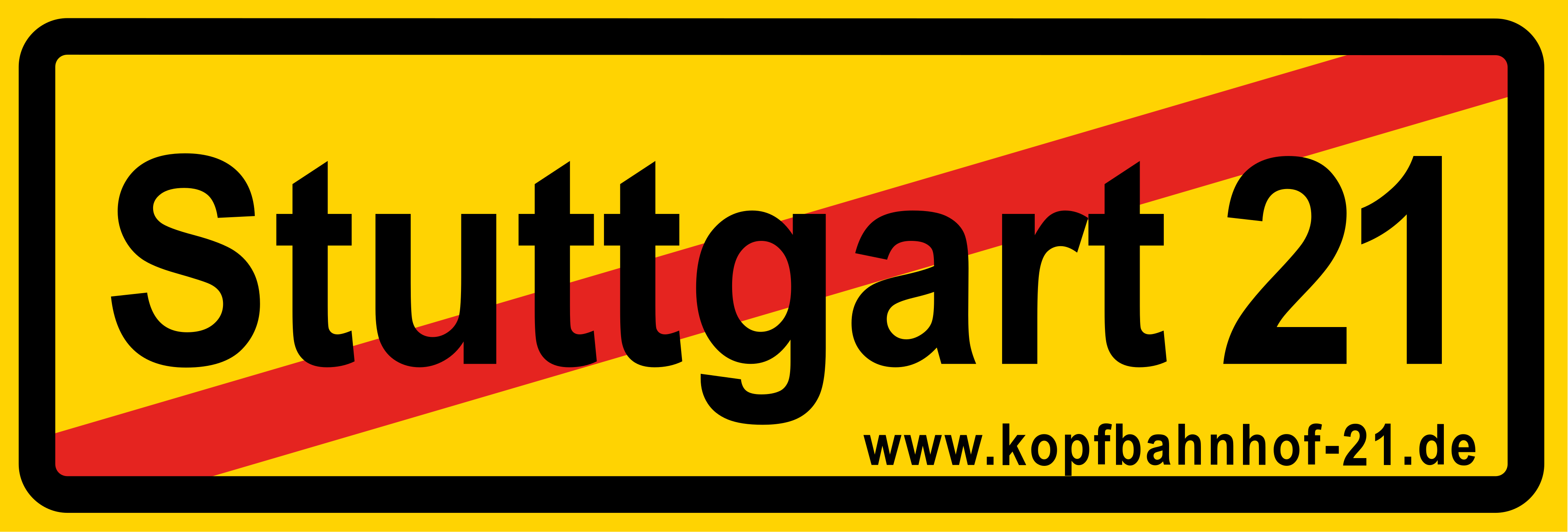 Der Anti-Stuttgart-21-Aufkleber mit dem durchgestrichenen Ortsschild "Stuttgart 21"