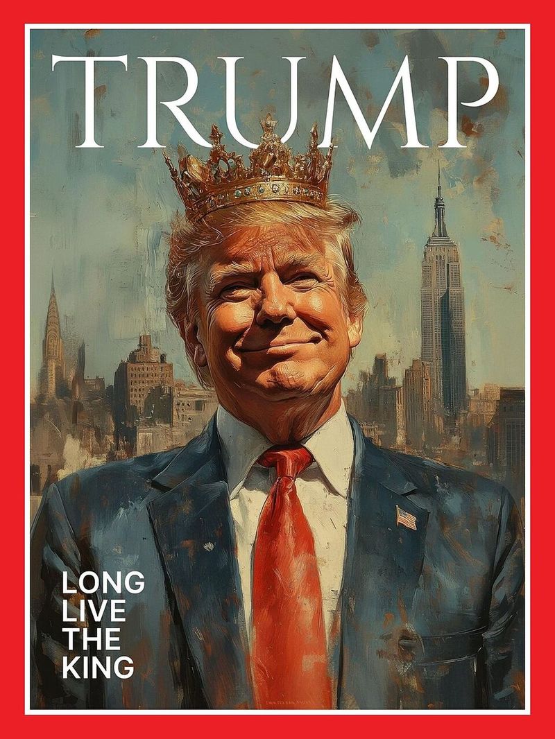 Anfang 2025, nach Beginn von Trumps zweiter Amtszeit, veröffentlichte das Weiße Haus dieses Bild, auf dem Trump als König dargestellt war, nutzte außerdem monarchistische Begriffe für Trump und schrieb ihm göttliche Legitimität zu.