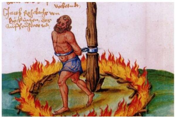 Zeitgenössische Darstellung der Verbrennung des Melchior Nonnenmacher,