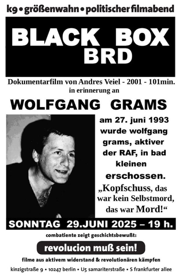 Der Flyer zum Film zeigt neben den Angaben aus dem Beitrag ein Foto von Wolfgang Grams